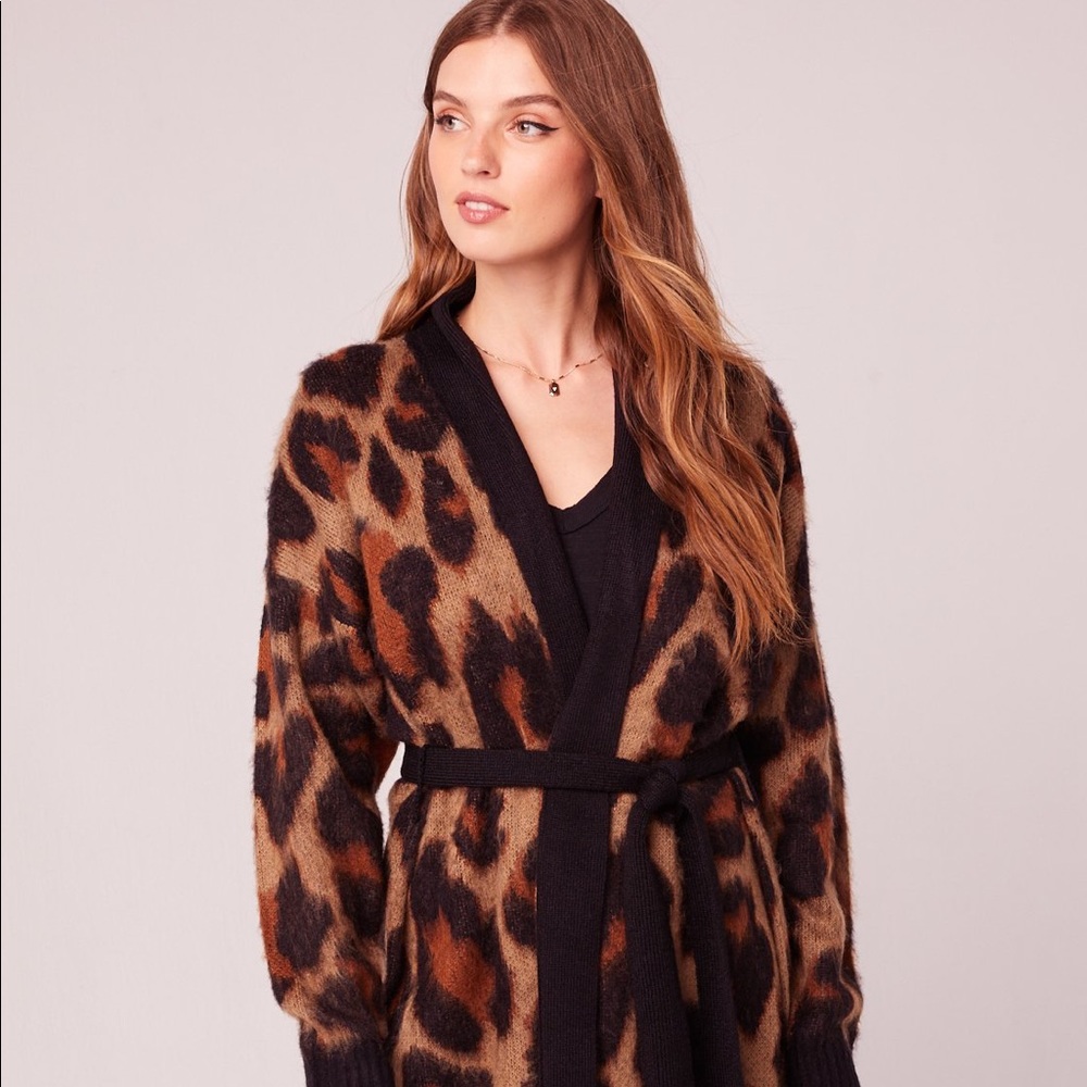 FAUVE OVERSIZED LEOPARD PRINT CARDIGAN SWEATER